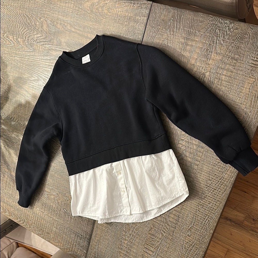 Zara size 13-14 Black Ribbed Collar Top